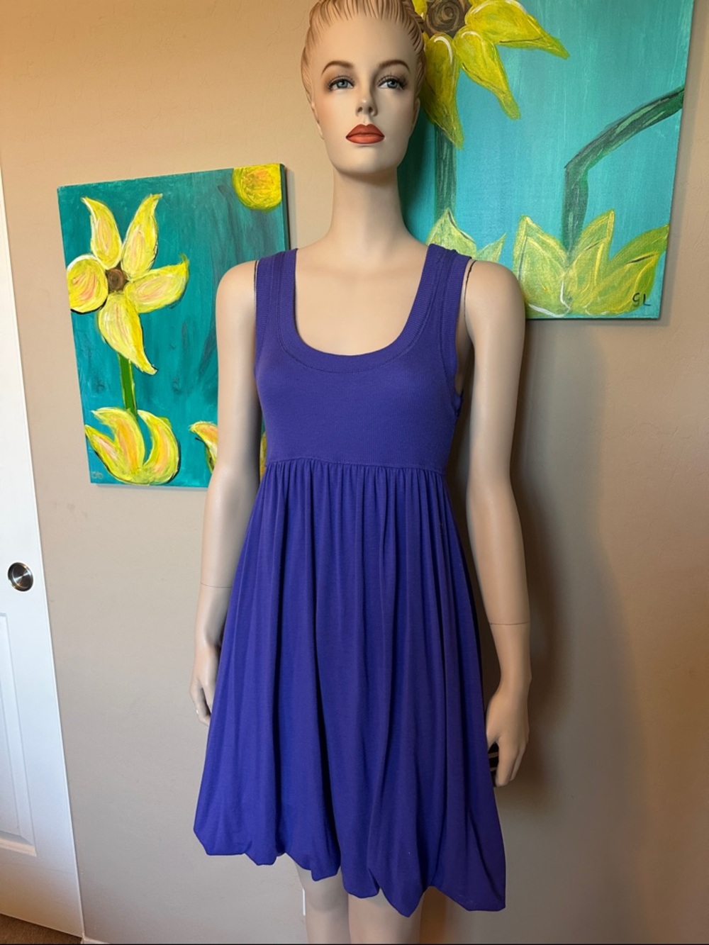Sleeveless Purple Scoop Neck bubble hem Dress